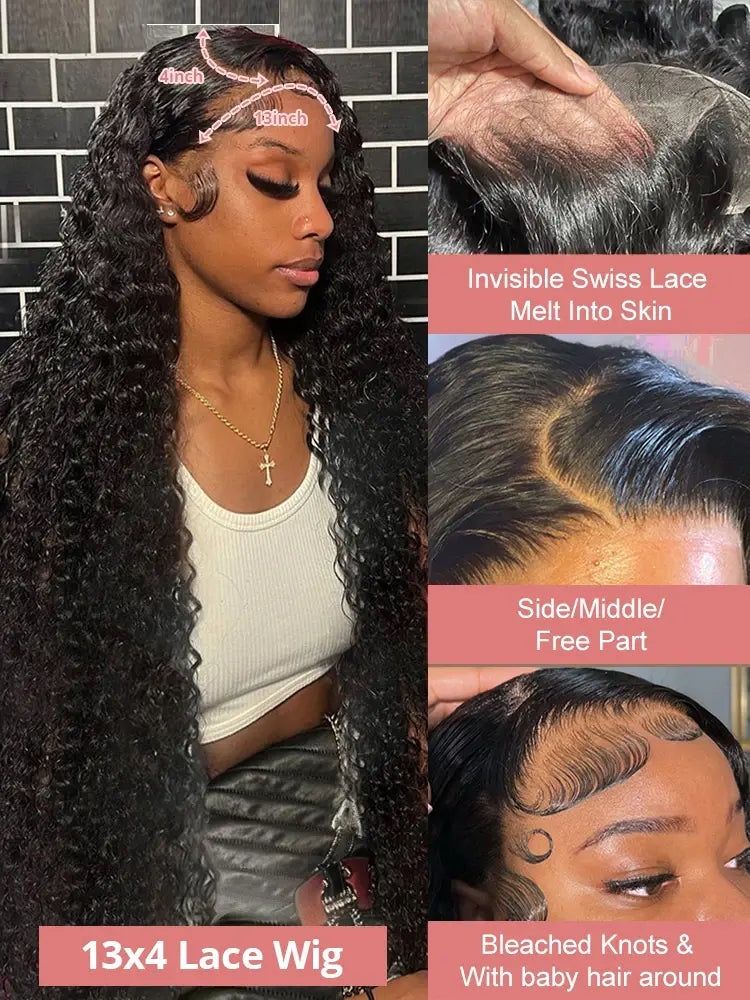 40 46 Inch Deep Wave 13x4 Lace Frontal Wig 7x5 Glueless Human Hair Wig Brazilian 13x6 Water Curly HD Lace Front Wigs PrePlucked